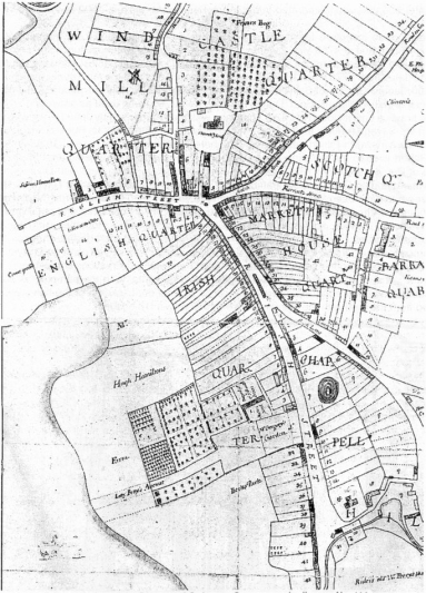 From 'A Survey of the town of Downpatrick in the County of Down and province of Ulster in Ireland' by James Maguire 1708 - PRONI D4 77A